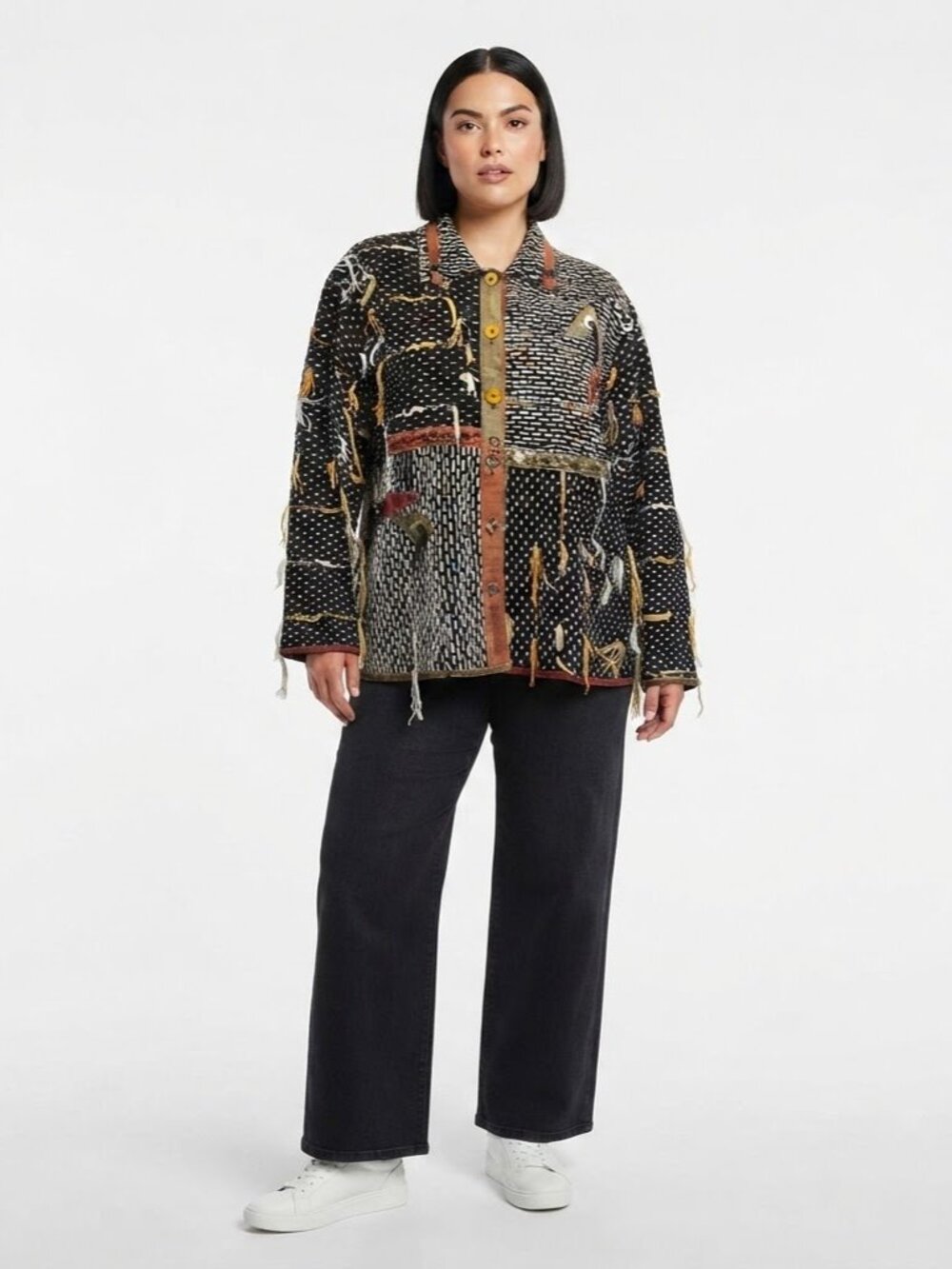 Monterey Bay Clothing Company Art to Wear Button Down Jacket Bohemian Patchwork